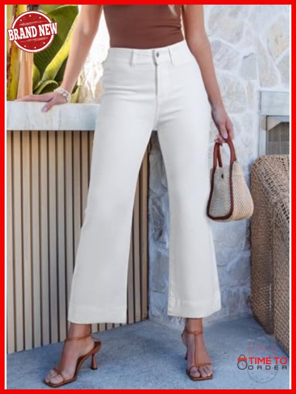 High Waisted Stretch Denim Wide Leg Jeans with Pockets - Picture 2 of 6